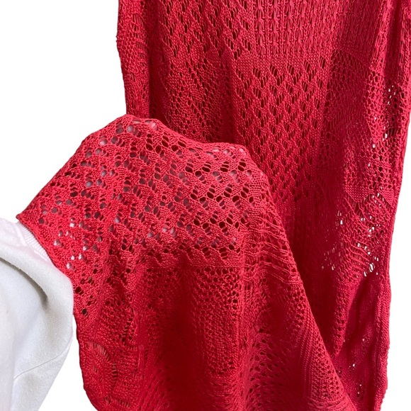 Lauren Ralph Lauren Crochet Coral Midi Length Dress Open Knit Sleeveless Large - Picture 2 of 5